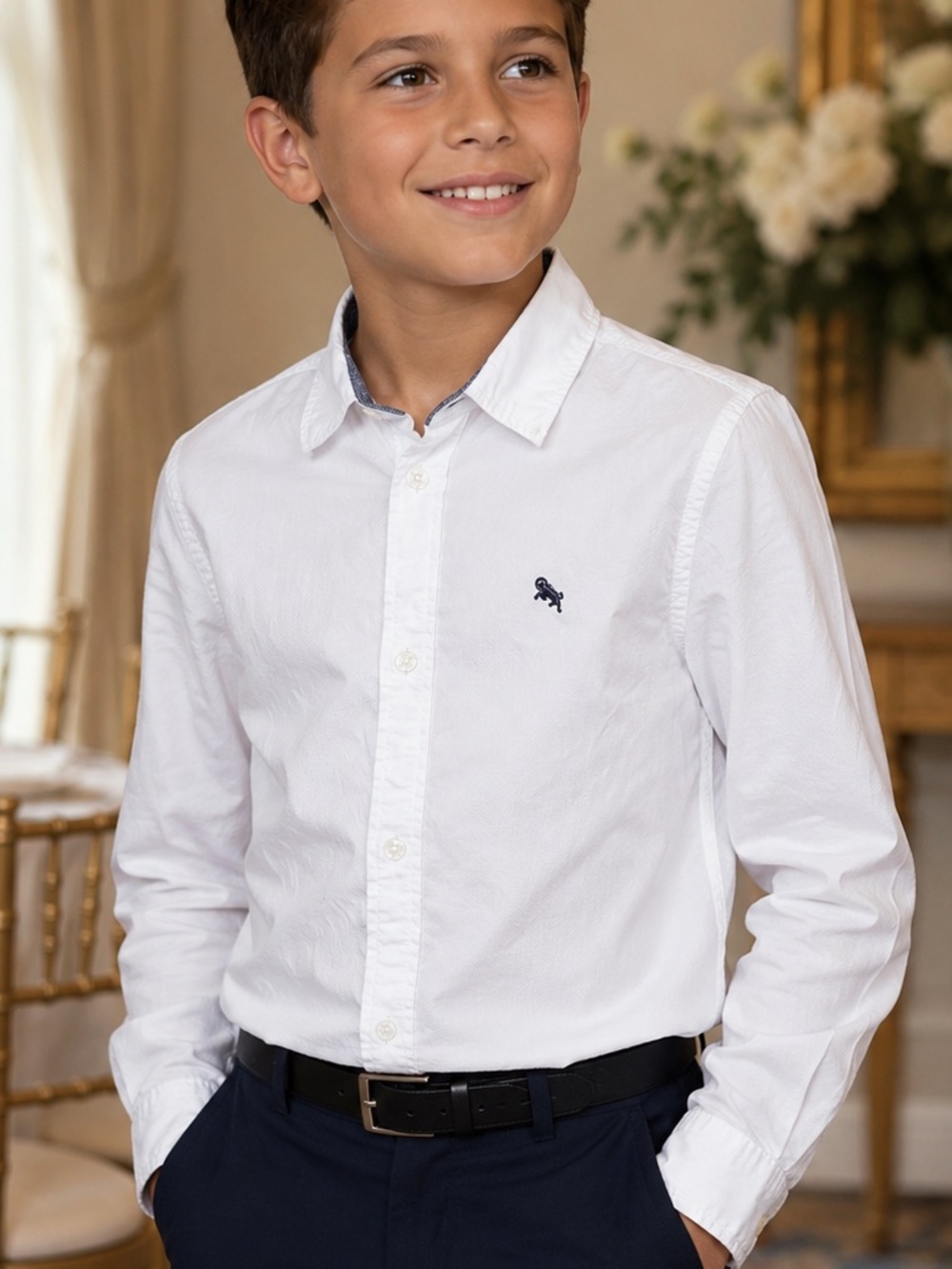 H&M- Boys Classic White Long-Sleeve Button-Down Shirt Size 10 - Picture 1 of 16
